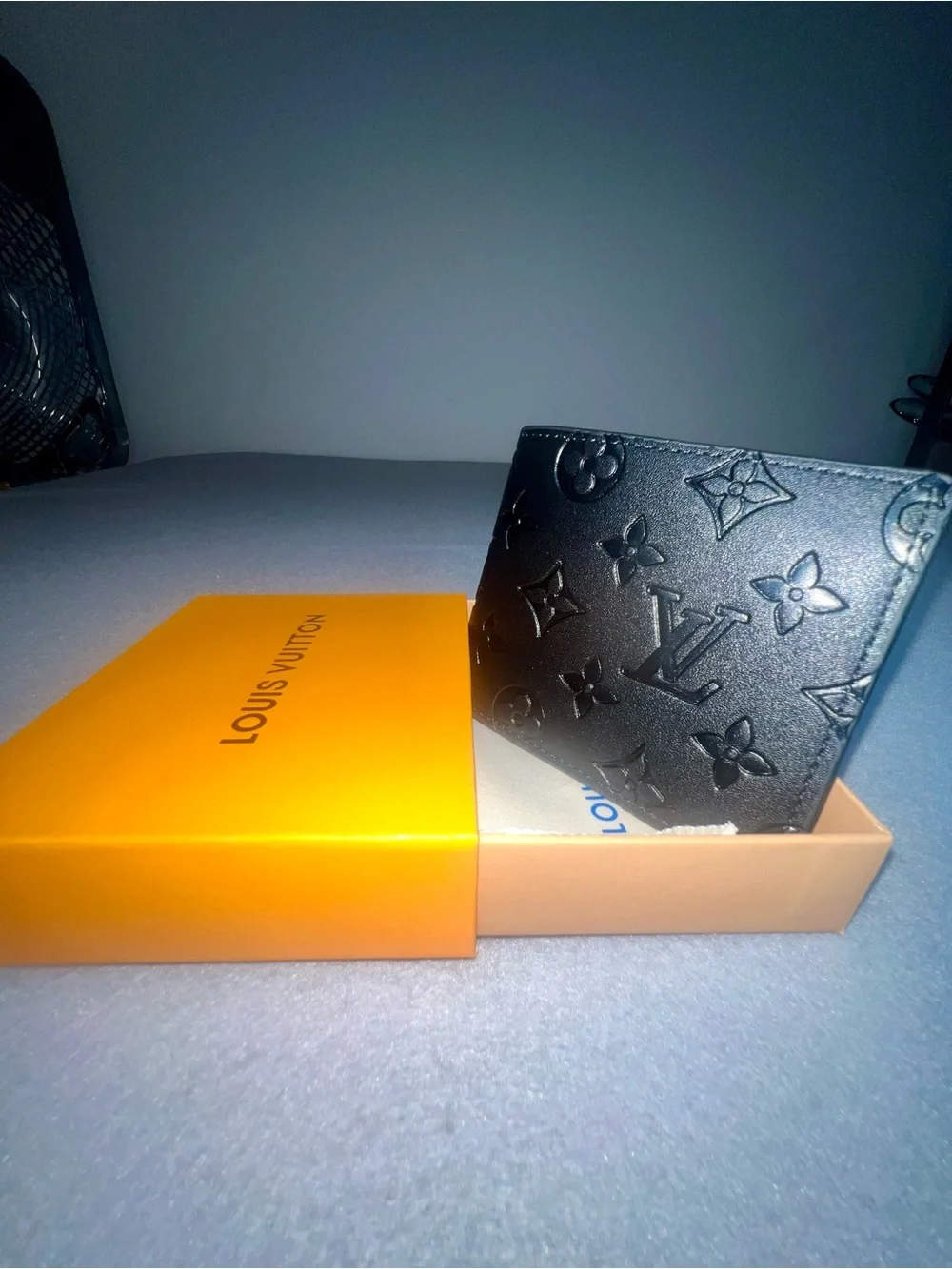 Louis Vuitton Black Embossed Monogram Men's Bi-Fold Wallet